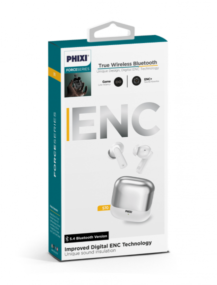 Phixi Force S70 True Wireless Bluetooth-Kopfhörer mit digitaler Geräuschunterdrückung (ENC) & USB-C Schnellladung