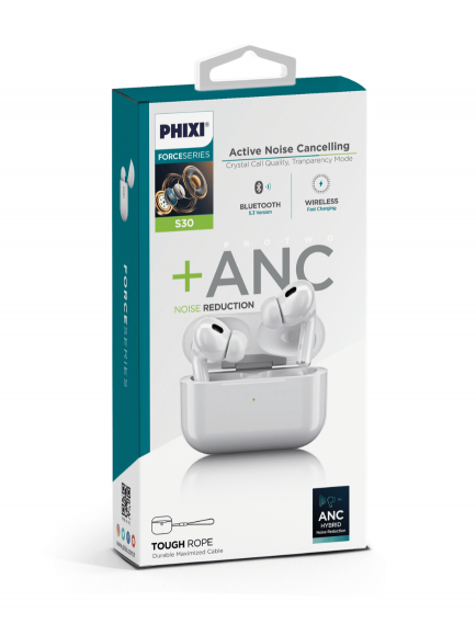 PHIXI Force S30 TWS Kabellose Earpods mit ANC & Bluetooth – Kabinfreie In-Ear Kopfhörer