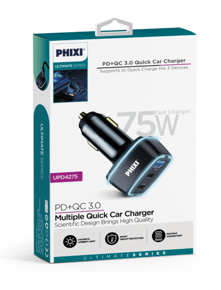 Phixi UPD4275 75W Auto Ladeadapter mit 3 Ausgängen