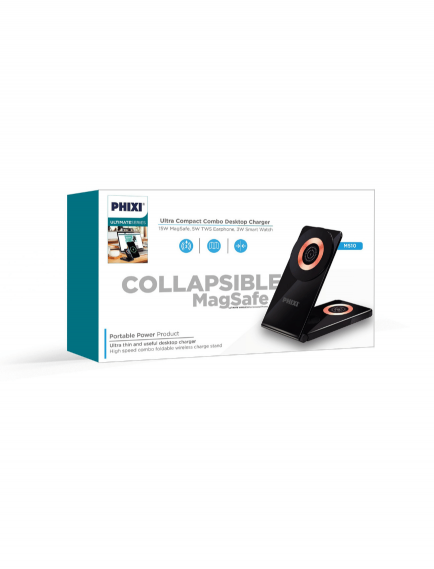 PHIXI MS10 3-in-1 Magnetische Wireless Ladestation mit Ständer – Set für Smartphone, Watch & Earbuds