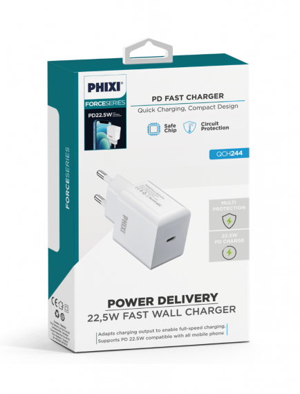 PHIXI QCH244 FORCE 3.0A Schnellladeadapter mit PD-Eingang 22,5W