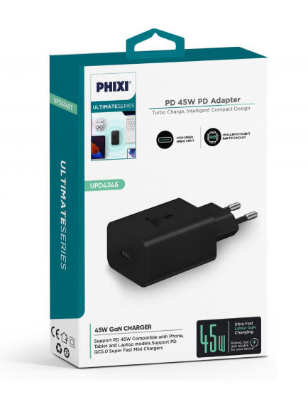 45W Schnell Gan Ladegerät Netzteil Adapter Phixi UPD4345 45W Schnell Gan Ladegerät Netzteil Adapter Phixi UPD4345