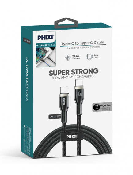 100W Elegant Type-C zu Type-C Geflochtenes Premium Ultra-Schnellladekabel Phixi UPD4170T